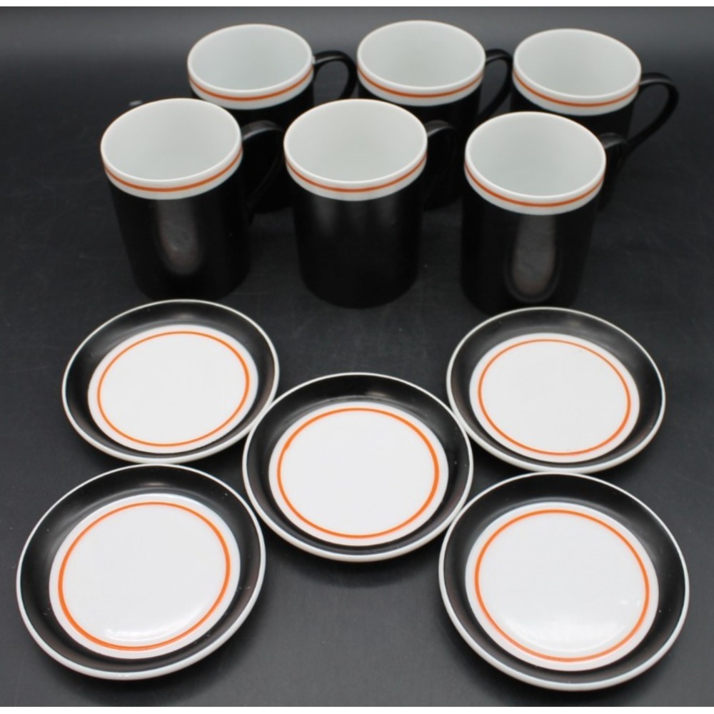 Schmid Porcelain Espresso Cups & Saucers Set 5 Brown White Orange Japan